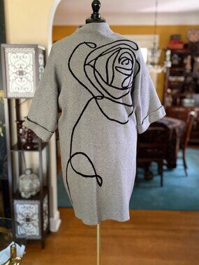 Earthaddict South African Gray Knit Floral Line Art Sweater Dress